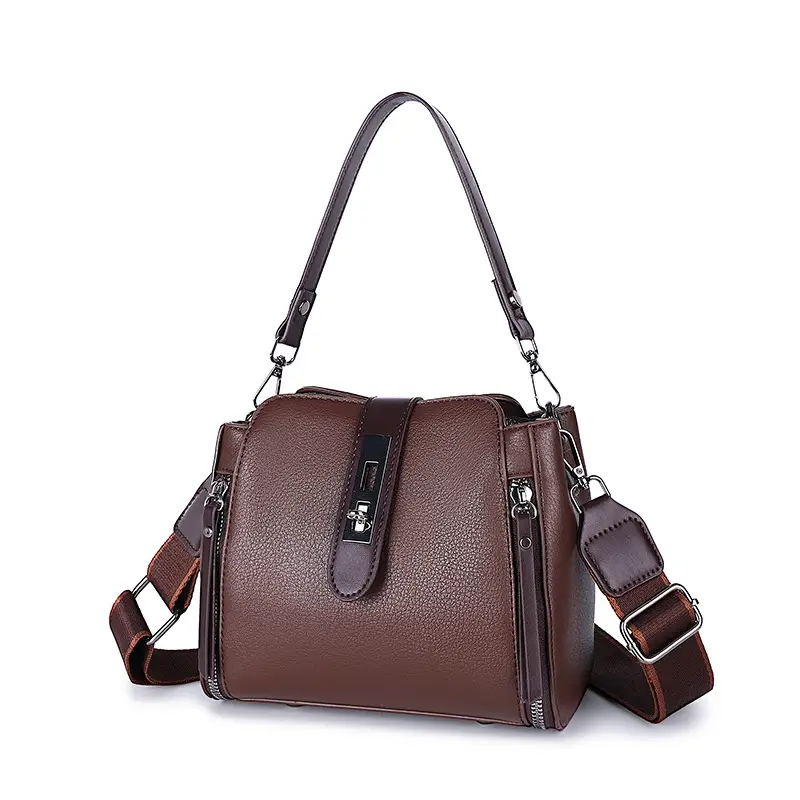 Women Crossbody Bag Brown Leather Large Capacity Foreign Trade - Image 3