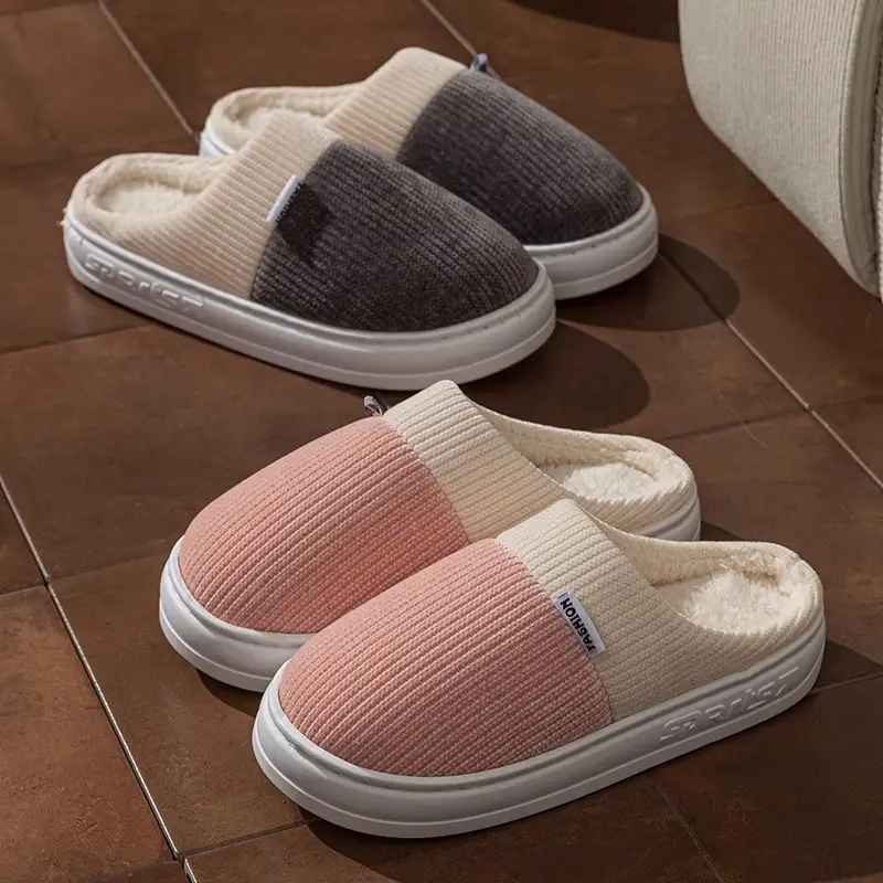 Women's Cotton Slippers with Heel Cover, Home Warm Thick-Soled Couple Indoor Non-Slip Maternity Thickened Winter Plush Slippers for Men