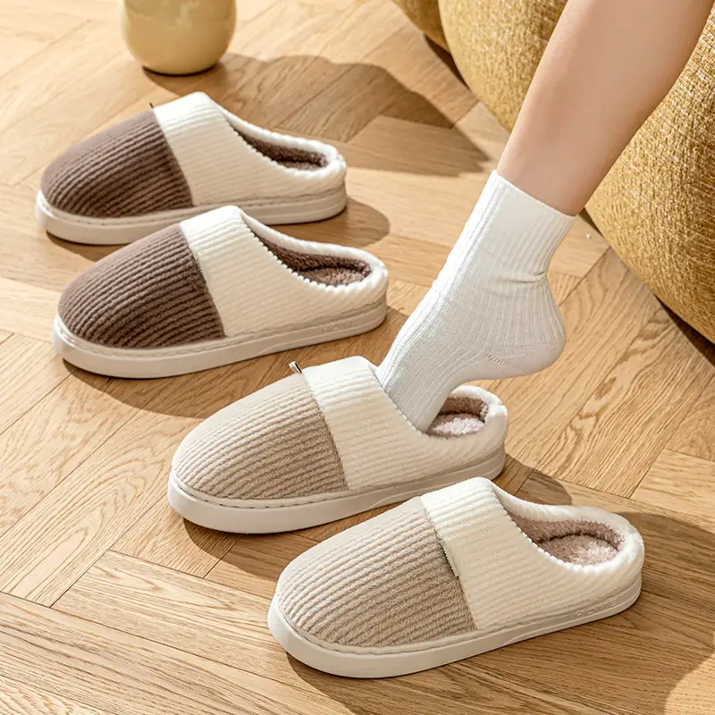 Women's Cotton Slippers with Heel Cover, Home Warm Thick-Soled Couple Indoor Non-Slip Maternity Thickened Winter Plush Slippers for Men