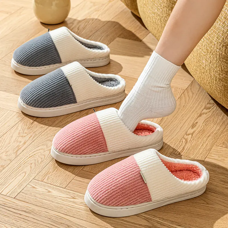 Women's Cotton Slippers with Heel Cover, Home Warm Thick-Soled Couple Indoor Non-Slip Maternity Thickened Winter Plush Slippers for Men