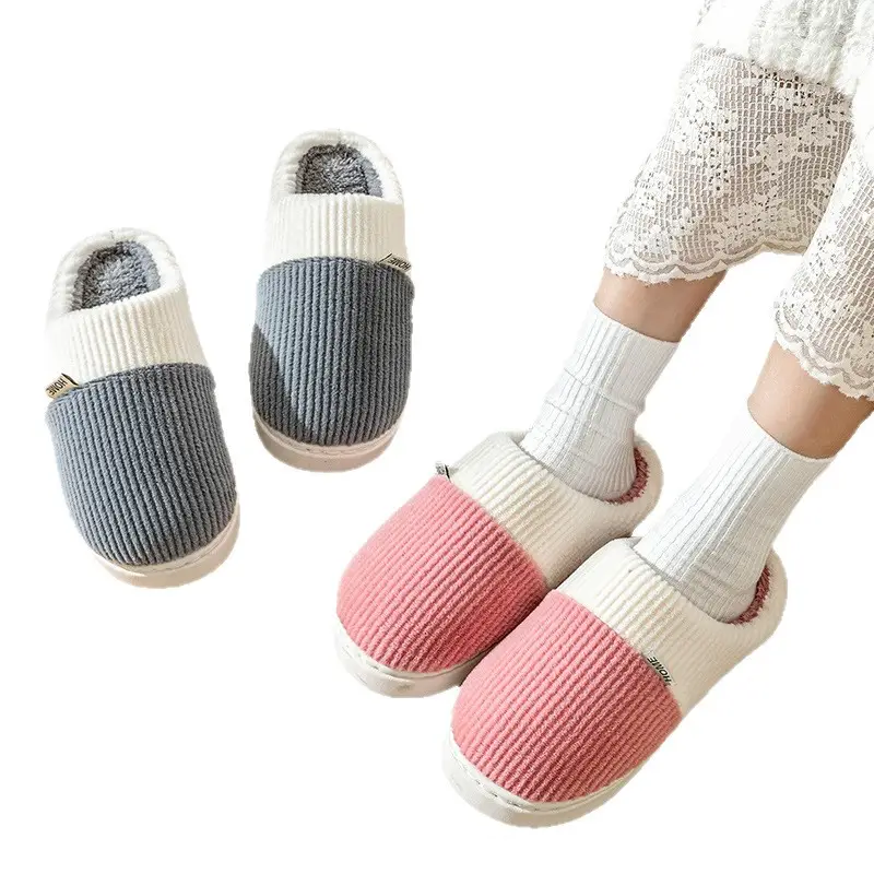 Women's Cotton Slippers with Heel Cover, Home Warm Thick-Soled Couple Indoor Non-Slip Maternity Thickened Winter Plush Slippers for Men