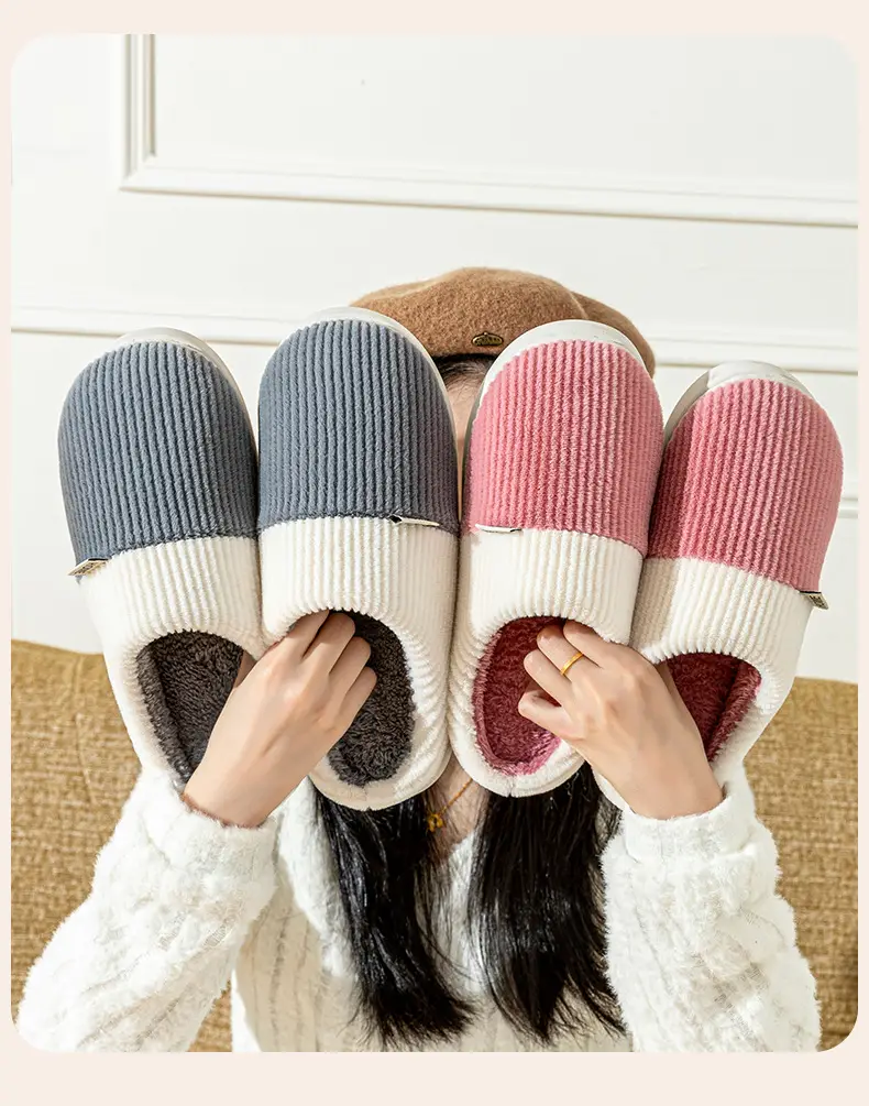 Women's Cotton Slippers with Heel Cover, Home Warm Thick-Soled Couple Indoor Non-Slip Maternity Thickened Winter Plush Slippers for Men — feature 18