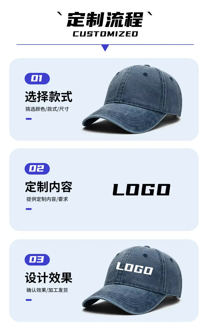 Washed Cotton Work Hat Embroidered Group Advertising Pure Cotton Baseball Cap Distressed Denim Peaked Cap Printed with Logo — feature 9