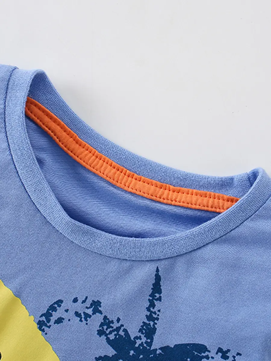 Dinosaur Print Boys T-Shirt Blue Cotton Round Neck Long Sleeve - Image 3