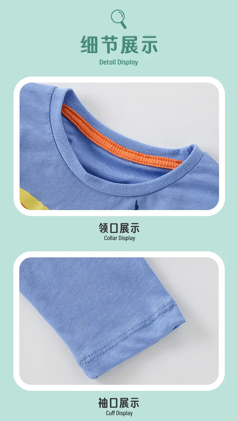Dinosaur Print Boys T-Shirt Blue Cotton Round Neck Long Sleeve — feature 7