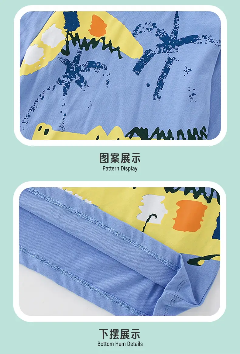 Dinosaur Print Boys T-Shirt Blue Cotton Round Neck Long Sleeve — feature 8