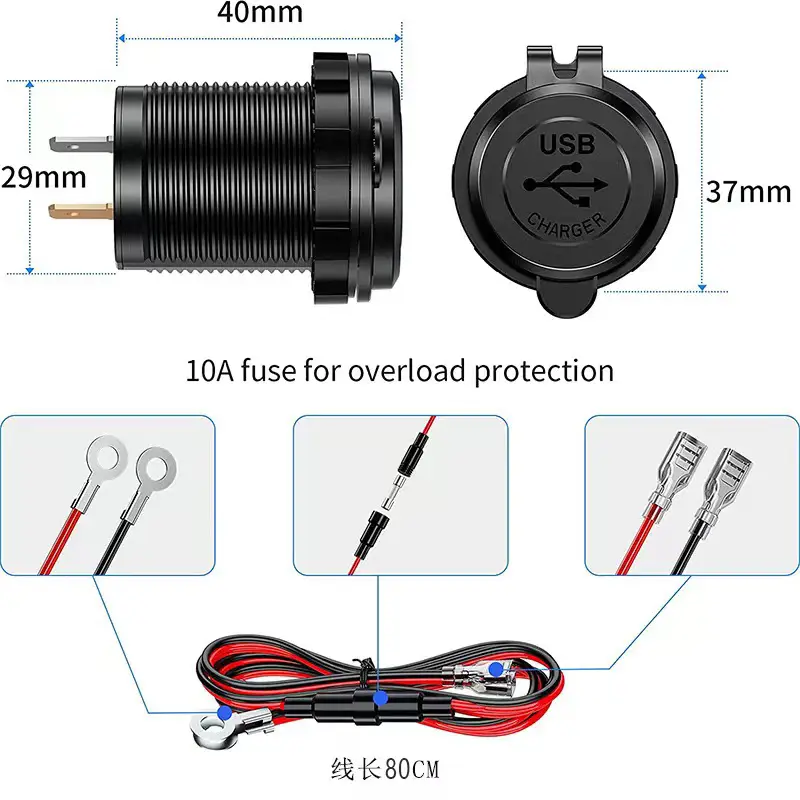 45W Motorcycle Car Charger Waterproof Dual USB — feature 10