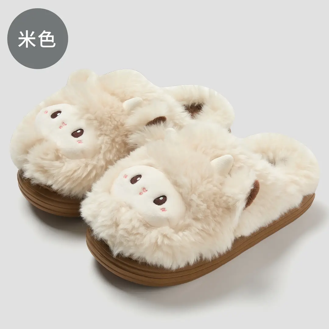 Cartoon Cute Little Sheep Children's Cotton Slippers for Girls, Winter Plush Warm Non-Slip Home Thick-Soled Comfortable Cotton Shoes for Boys - Image 3