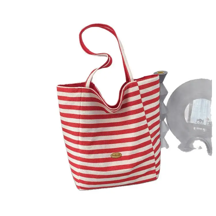 Striped Swat Tote Bag Large Capacity Navy Blue