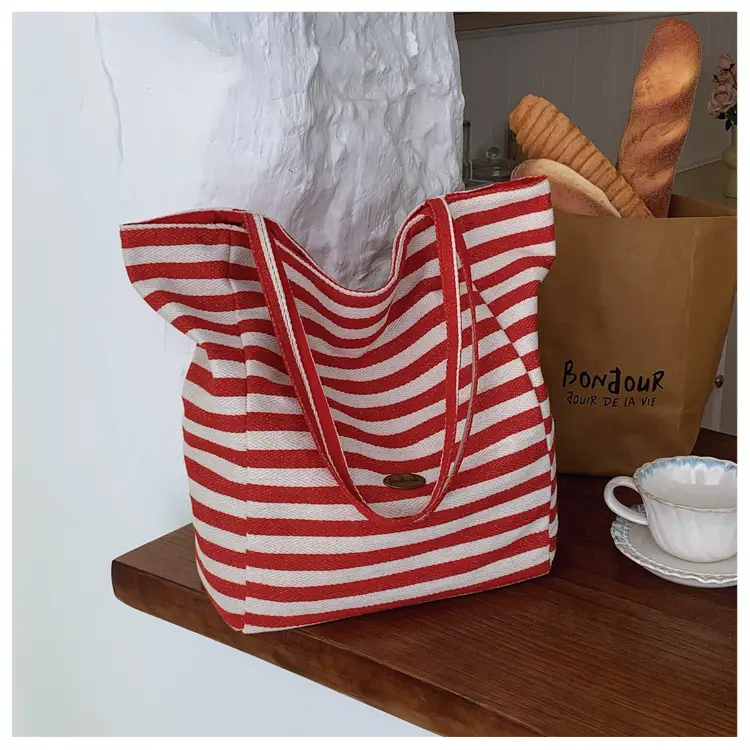 Striped Swat Tote Bag Large Capacity Navy Blue — feature 13