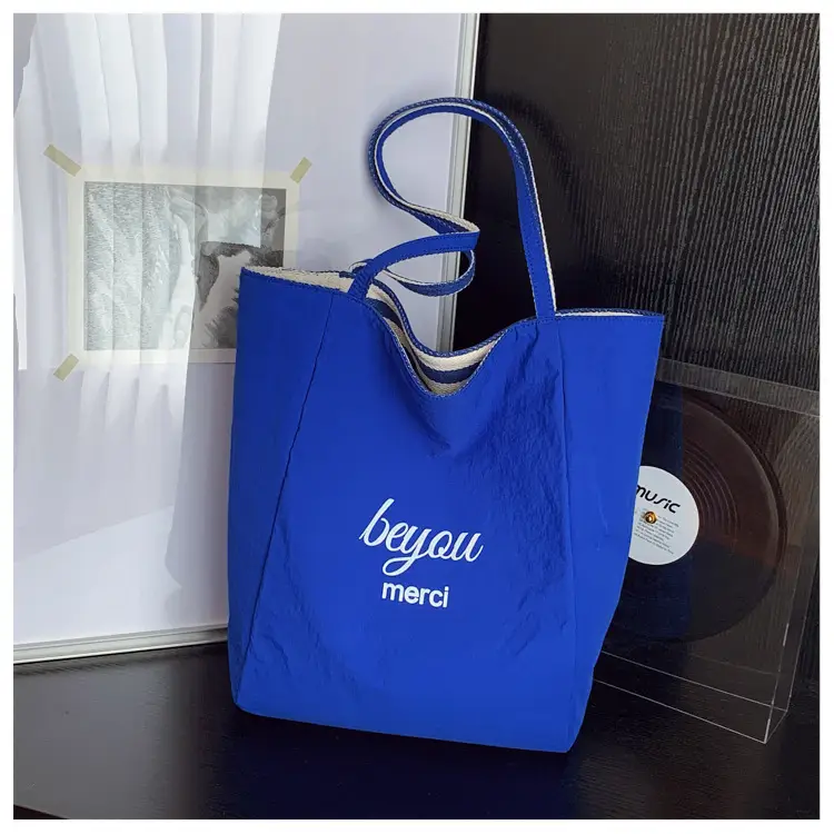 Striped Swat Tote Bag Large Capacity Navy Blue — feature 14
