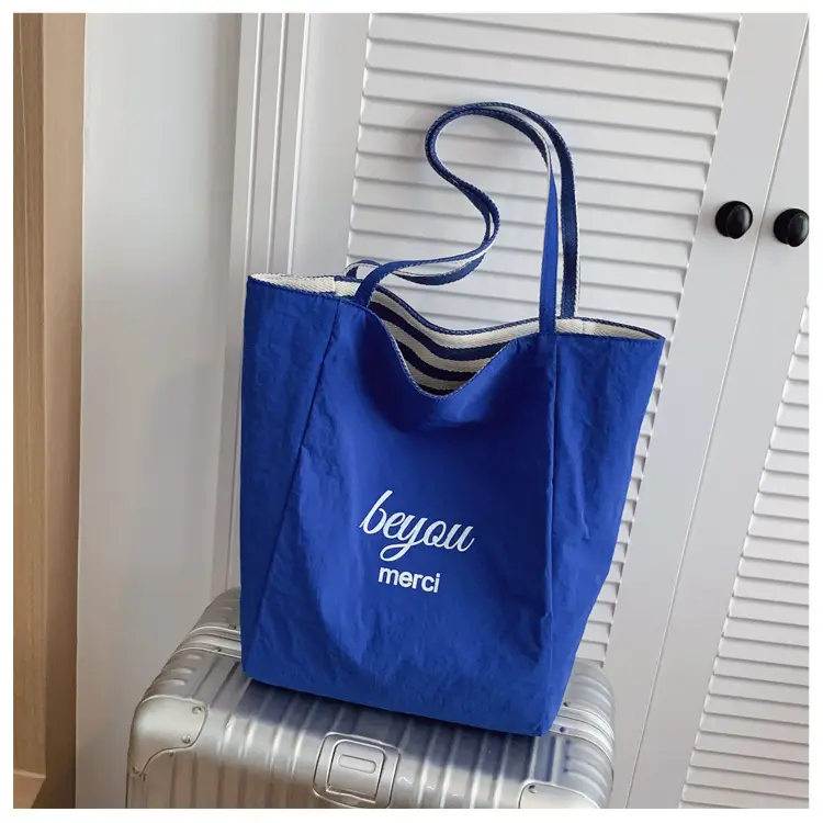 Striped Swat Tote Bag Large Capacity Navy Blue — feature 15
