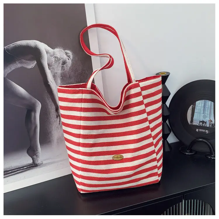 Striped Swat Tote Bag Large Capacity Navy Blue — feature 17