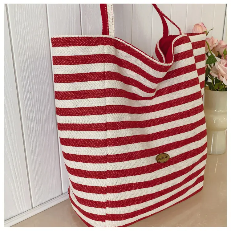 Striped Swat Tote Bag Large Capacity Navy Blue — feature 21