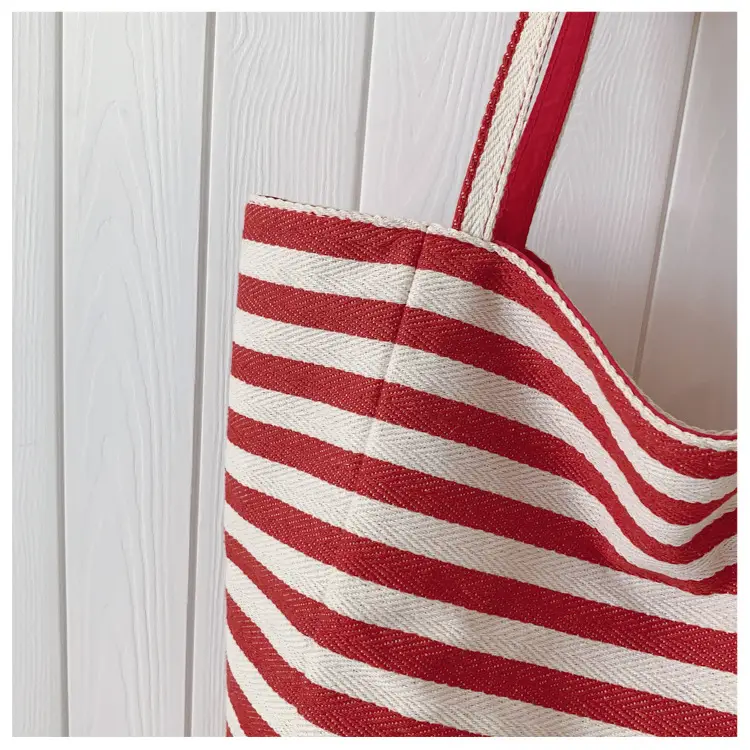 Striped Swat Tote Bag Large Capacity Navy Blue — feature 8