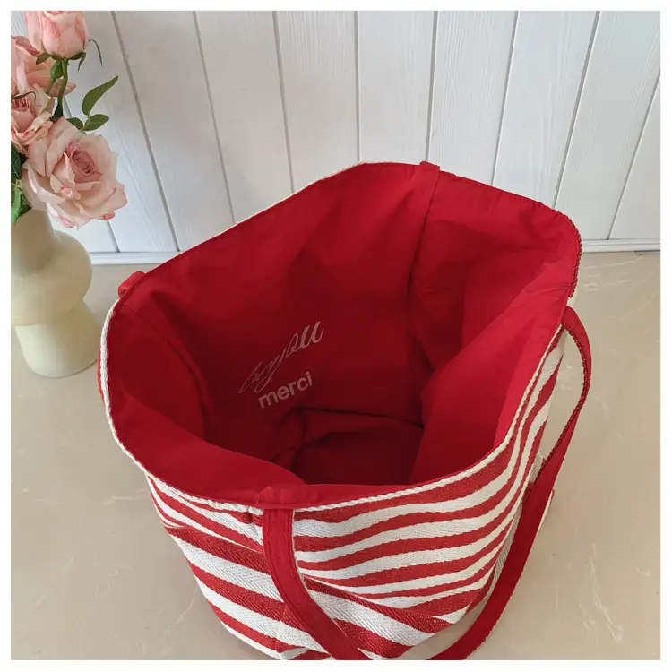 Striped Swat Tote Bag Large Capacity Navy Blue — feature 9