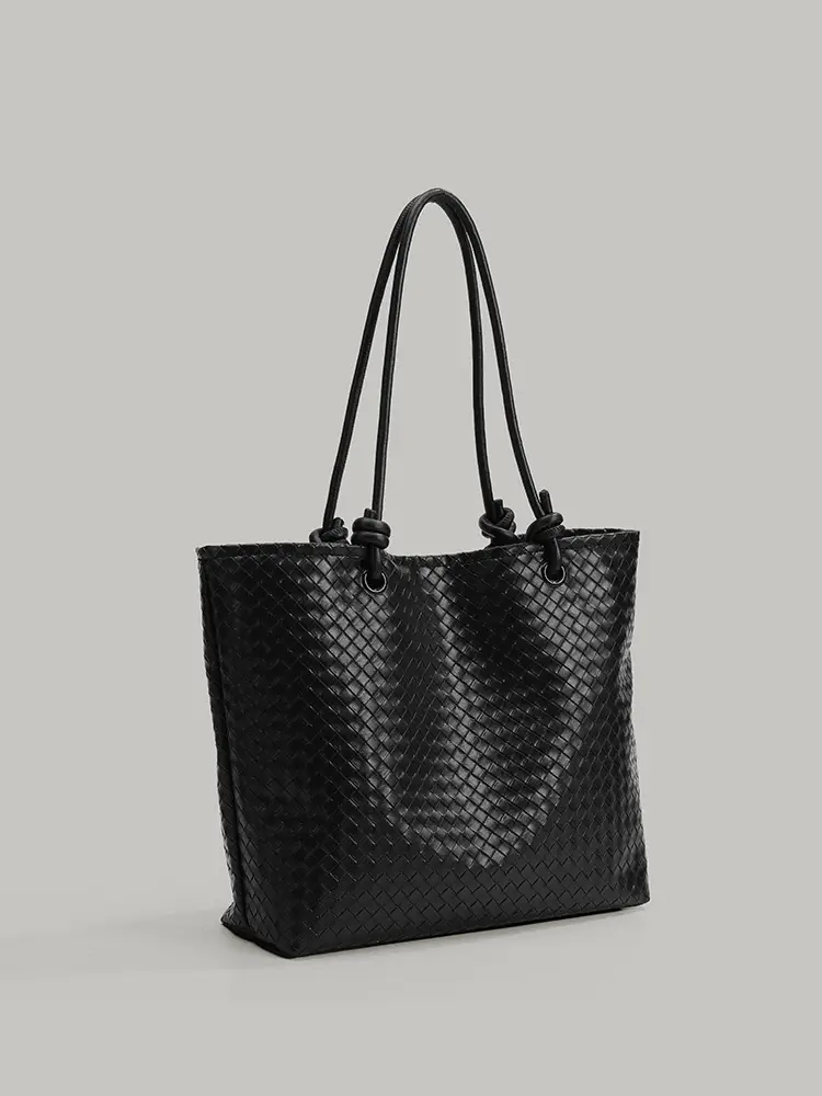 Black Woven Women's Tote Bag 2025 Large Capacity