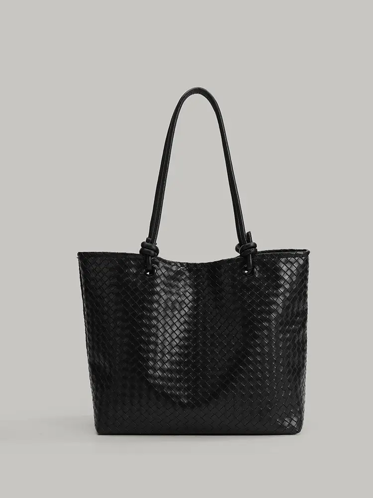 Black Woven Women's Tote Bag 2025 Large Capacity