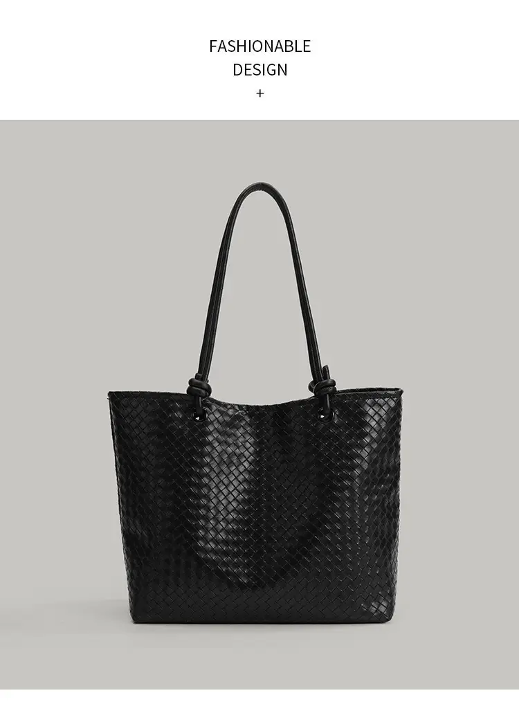 Black Woven Women's Tote Bag 2025 Large Capacity — feature 7