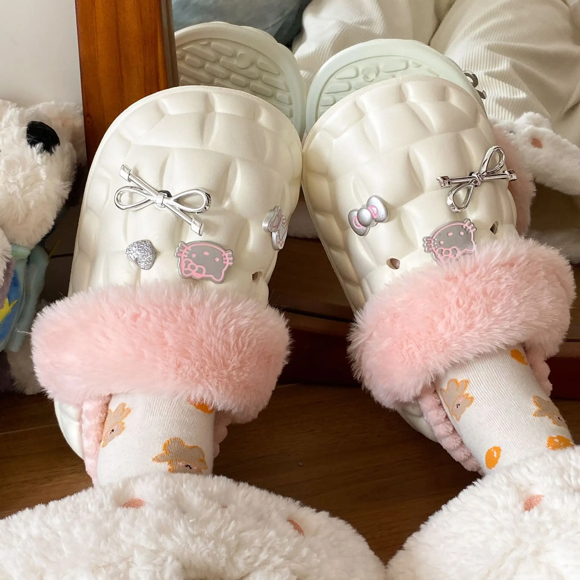 Pink Plush Cotton Winter Slippers for Women