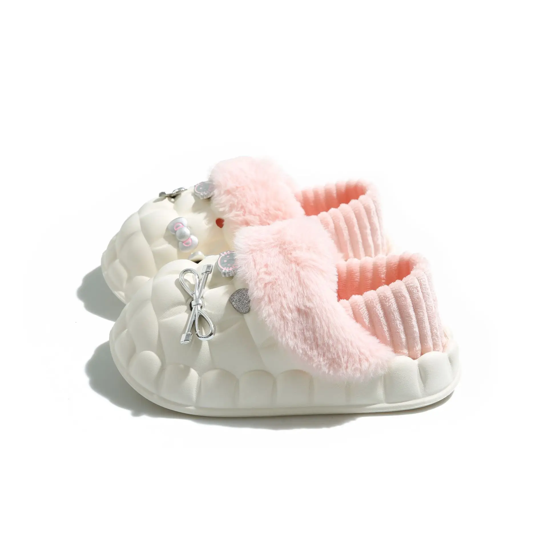 Pink Plush Cotton Winter Slippers for Women