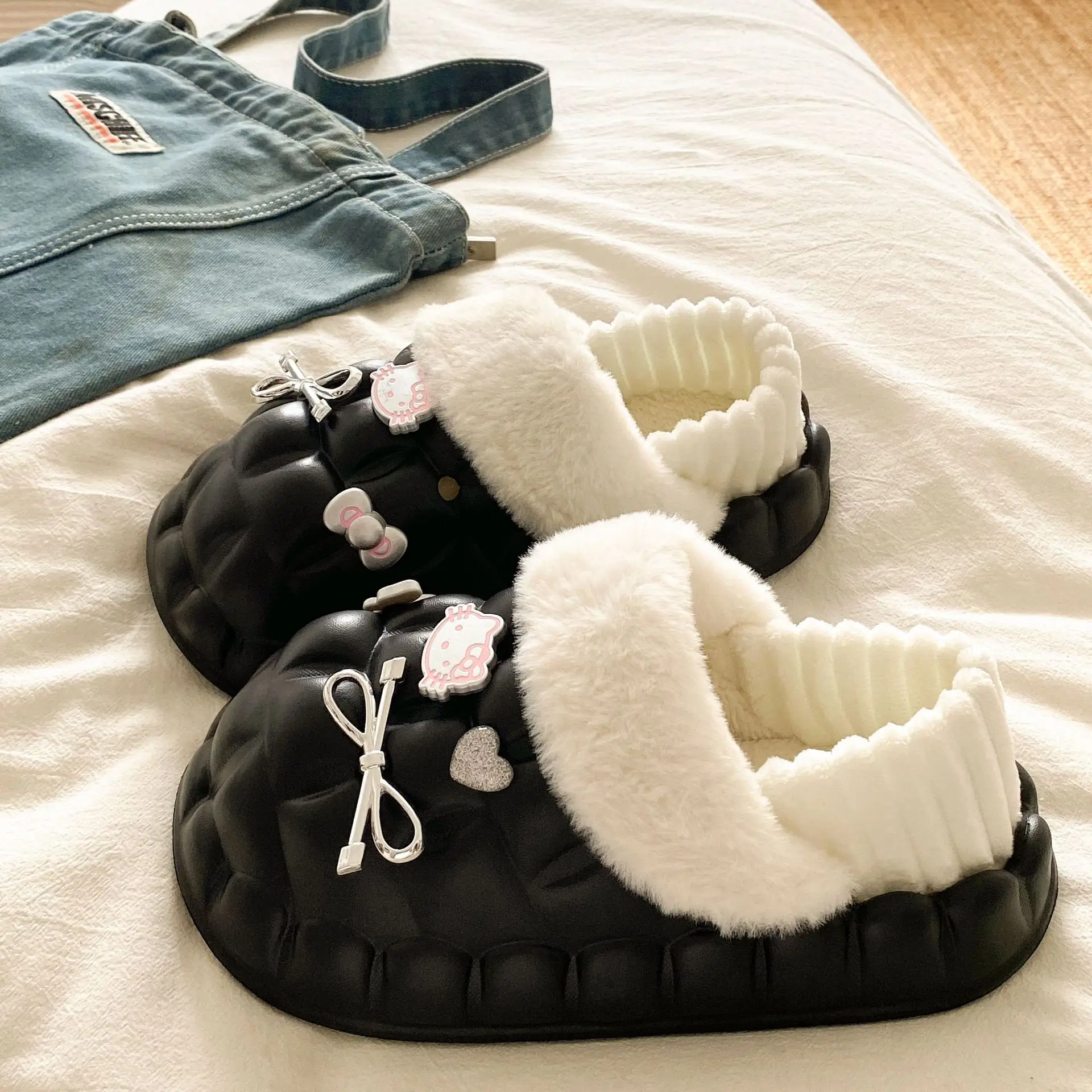 Pink Plush Cotton Winter Slippers for Women