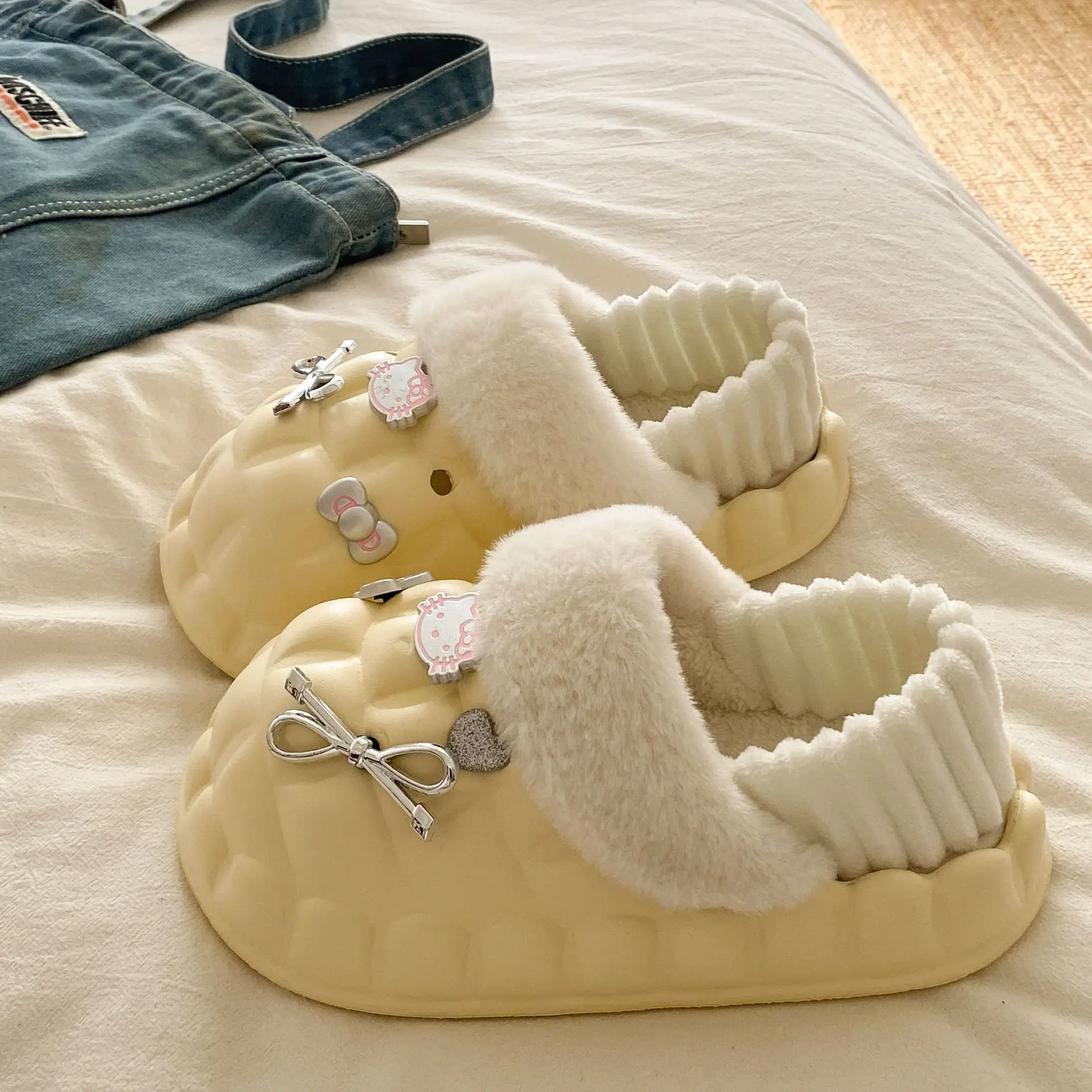 Pink Plush Cotton Winter Slippers for Women
