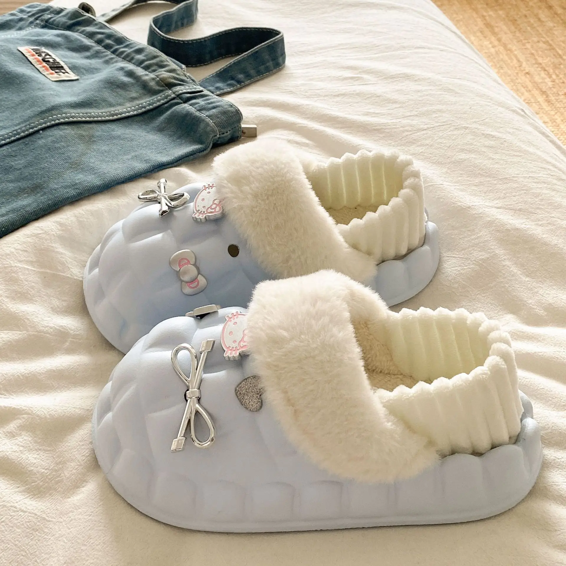 Pink Plush Cotton Winter Slippers for Women
