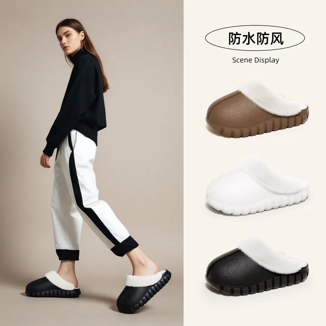 Manufacturer Wholesale Winter Indoor Home Couple Fur Slippers Warm Shoes Postpartum Non-Slip Plus Velvet Men's Cotton Slippers Women - Image 8