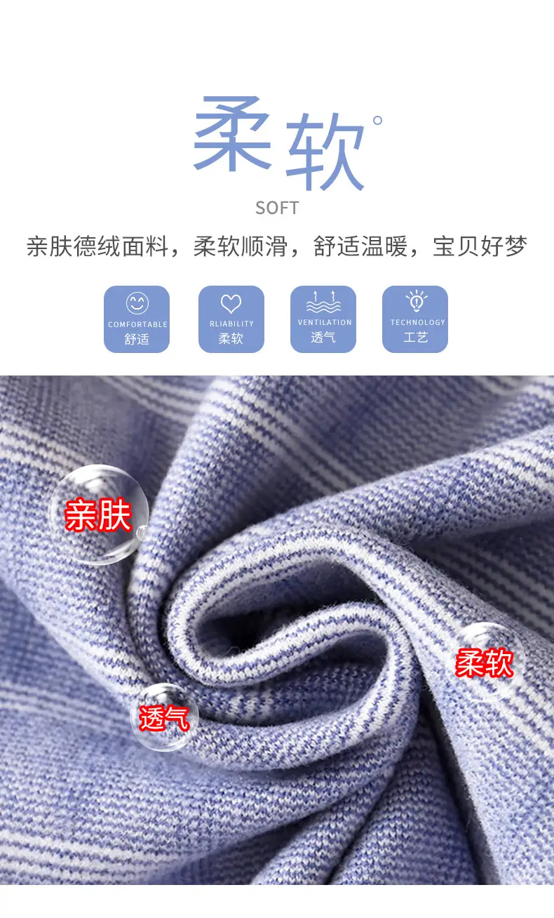 10A-Antibacterial Kidsren's Plaid Autumn and Winter German Velvet Pants Home Clothes for Boys and Girls Lapel Girls Long-Sleeved Suit — feature 5