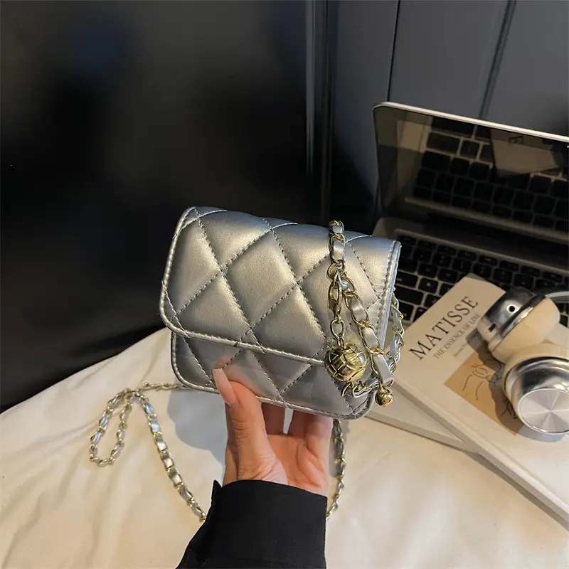 Red Quilted Chain Shoulder Bag for Women
