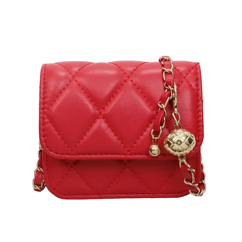 Red Quilted Chain Shoulder Bag for Women