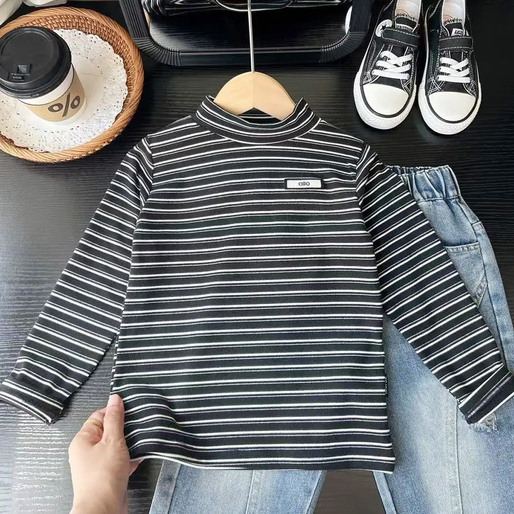 2025 Striped Stretch T-Shirt for Boys Winter Clothing - Image 7