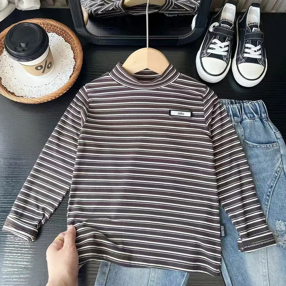 2025 Striped Stretch T-Shirt for Boys Winter Clothing - Image 3