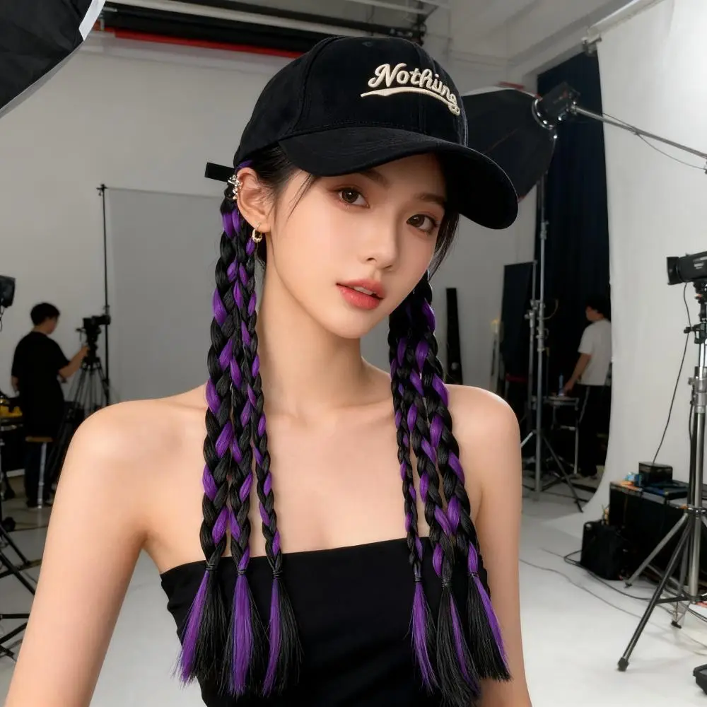 Women's Braided Cap with Colorful Ponytail - Image 9