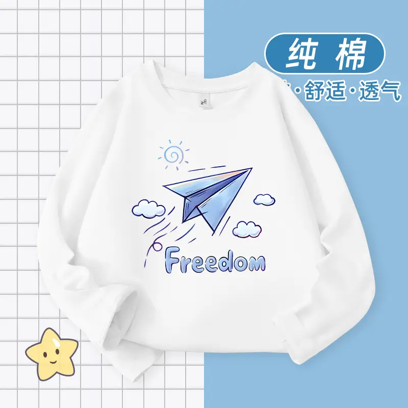 Children's Printed Cotton T-Shirt White Long Sleeve