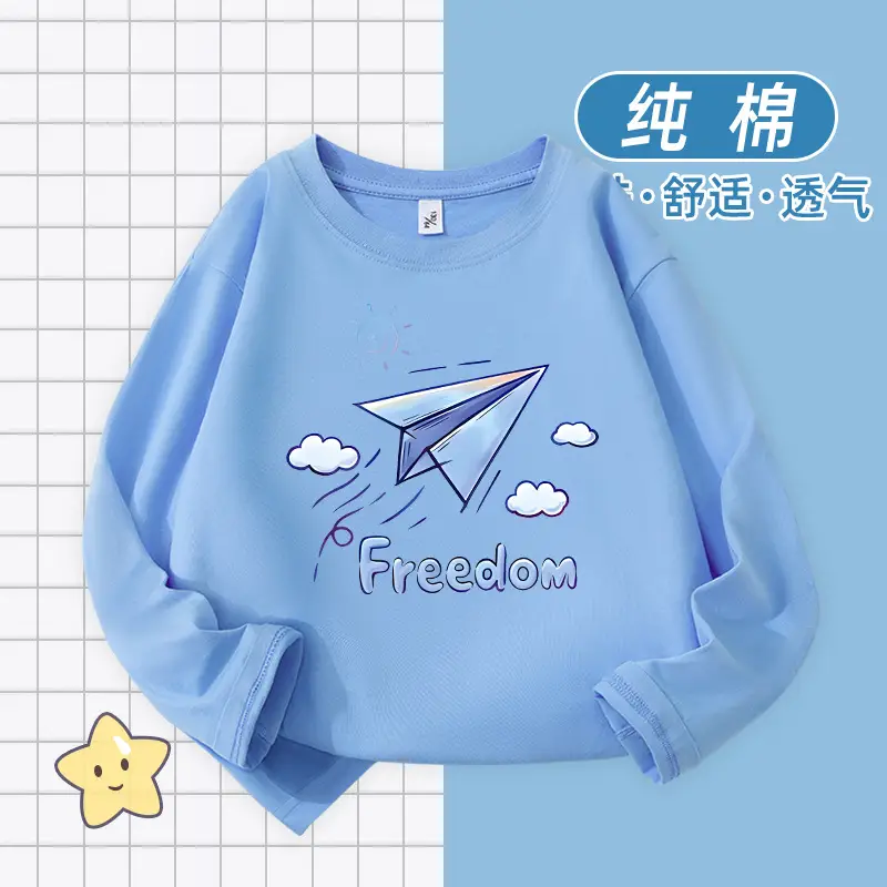 Children's Printed Cotton T-Shirt White Long Sleeve