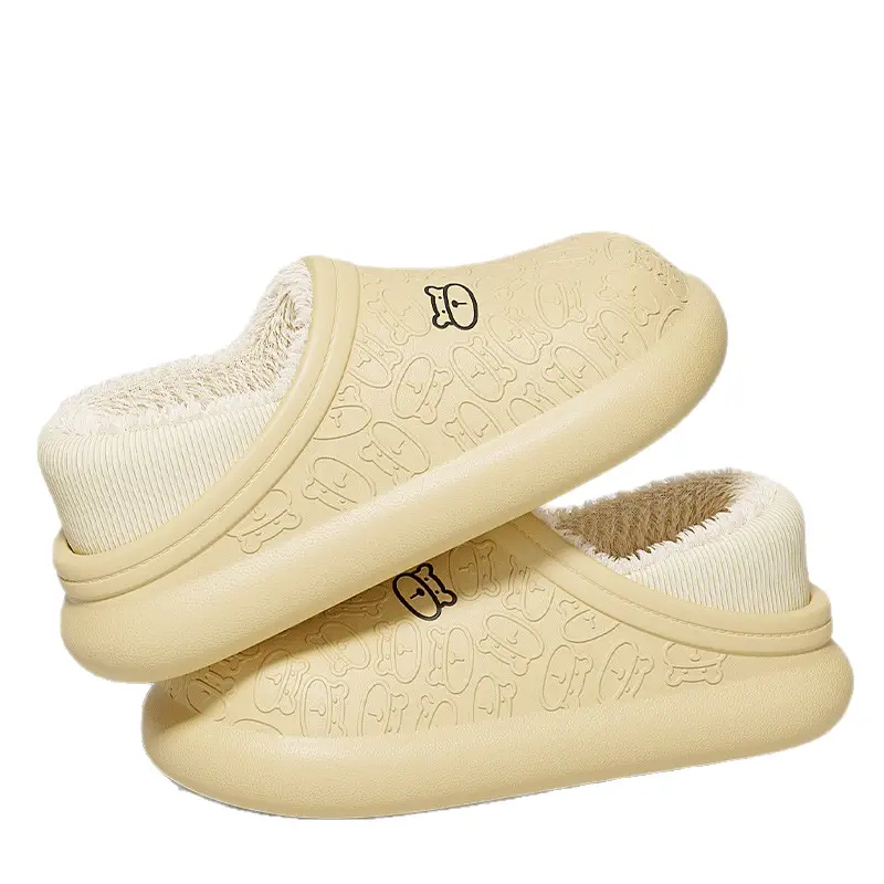 Fashion Cotton Slippers for Women, Autumn and Winter Non-Slip Maternity Home Use, Men's Indoor Warm Thick-Soled Cartoon Plush Slippers