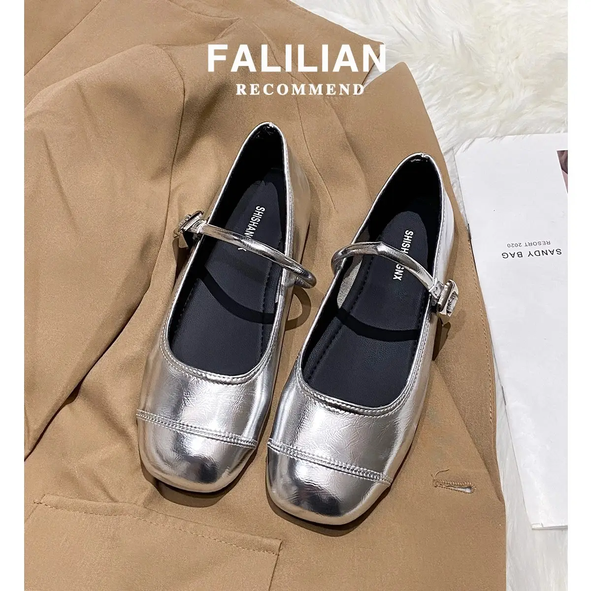 French Silver Mary Jane Flats Summer 2025 - Image 5