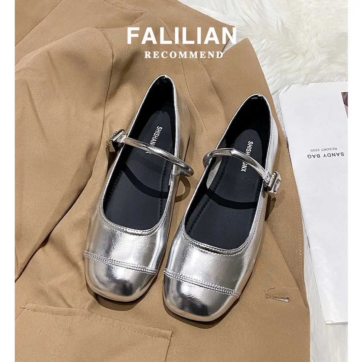 French Silver Mary Jane Flats Summer 2025 - Image 3
