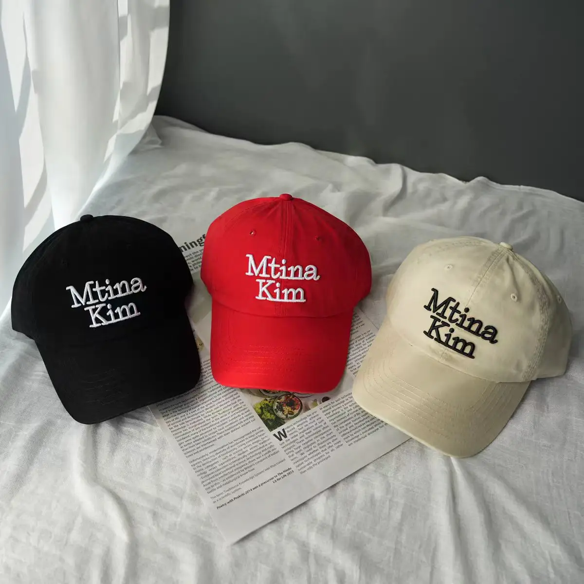 Red Embroidered Baseball Cap for Women - Image 8