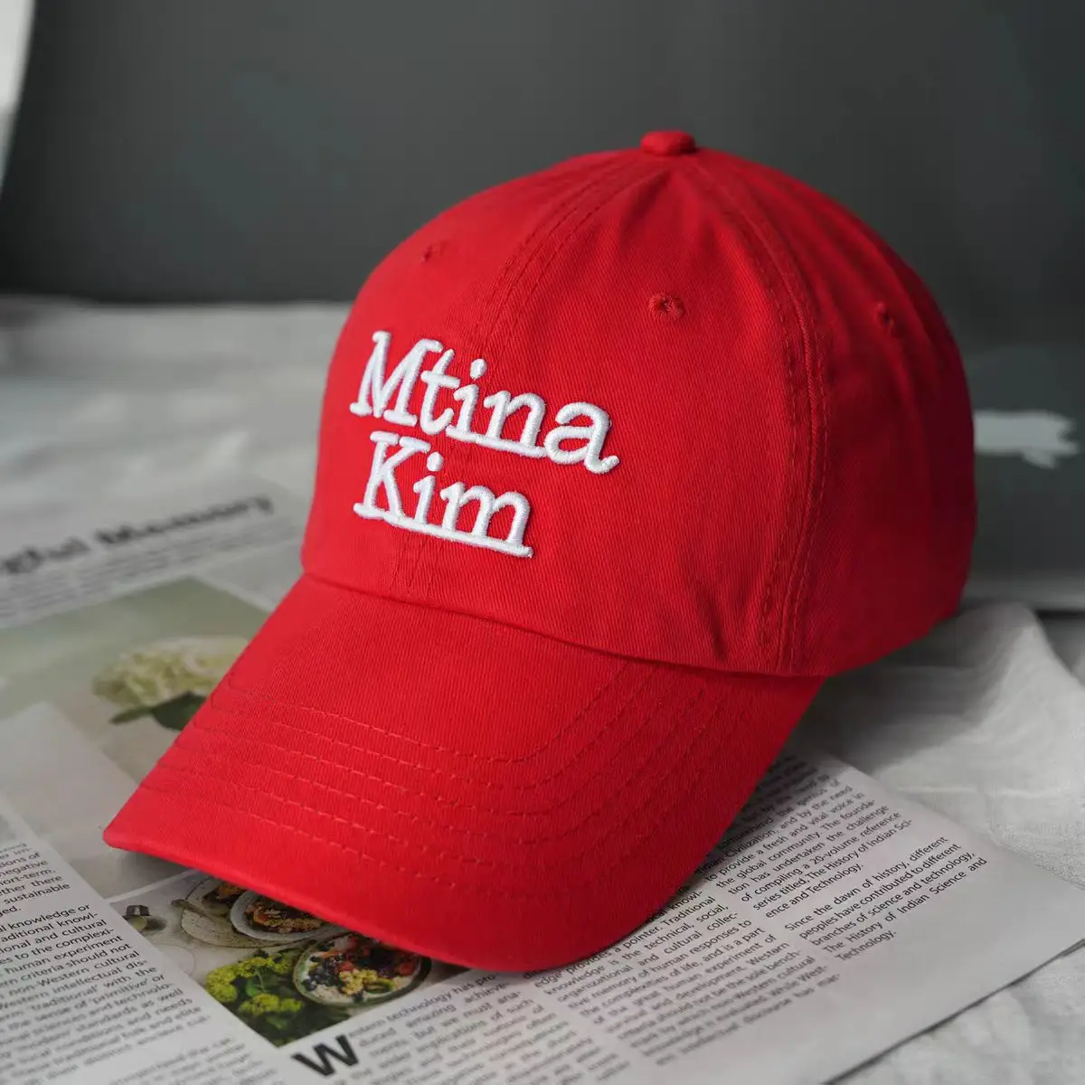 Red Embroidered Baseball Cap for Women - Image 3
