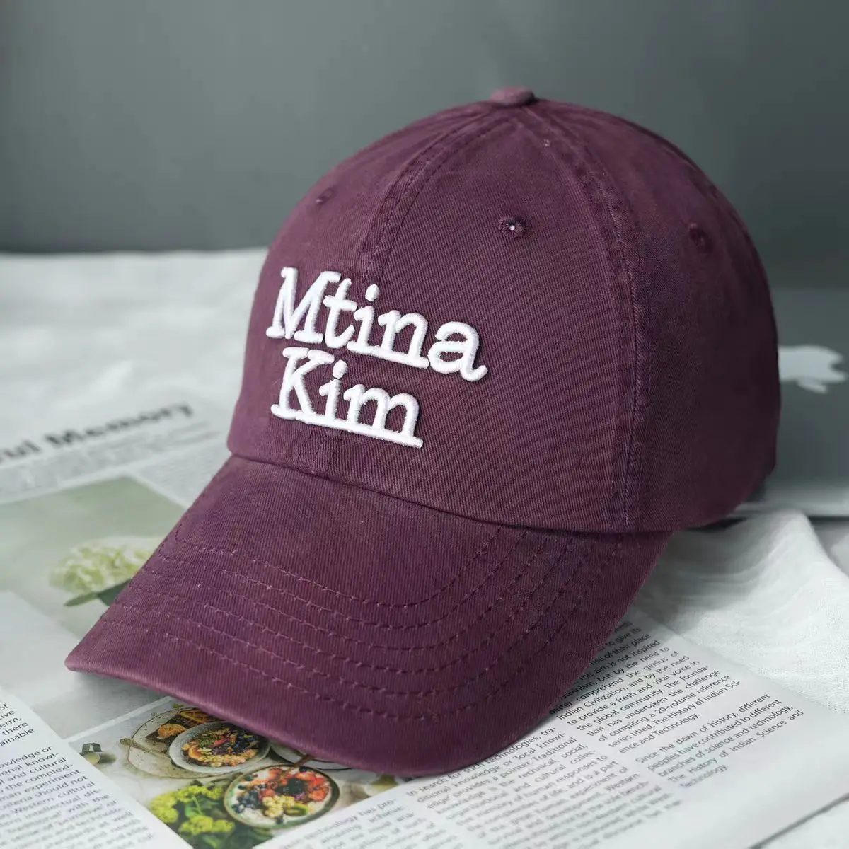 Red Embroidered Baseball Cap for Women - Image 7
