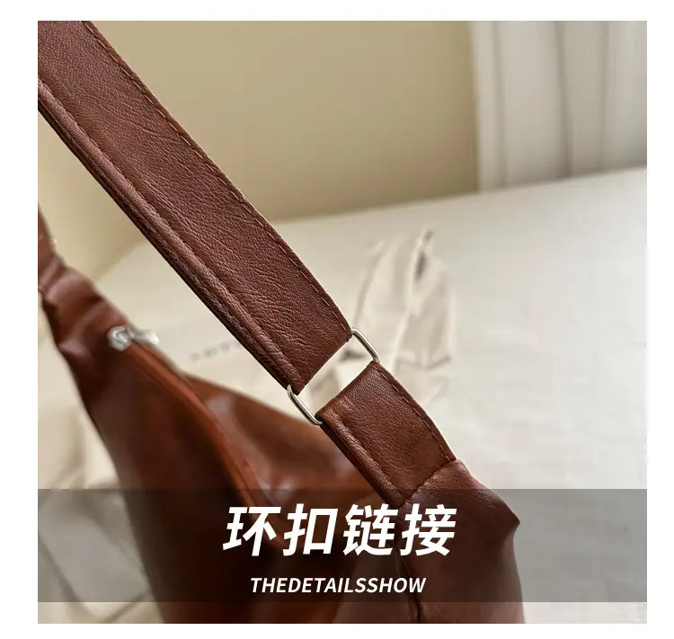 Vintage Brown Leather Shoulder Bag with Studded Design — feature 4