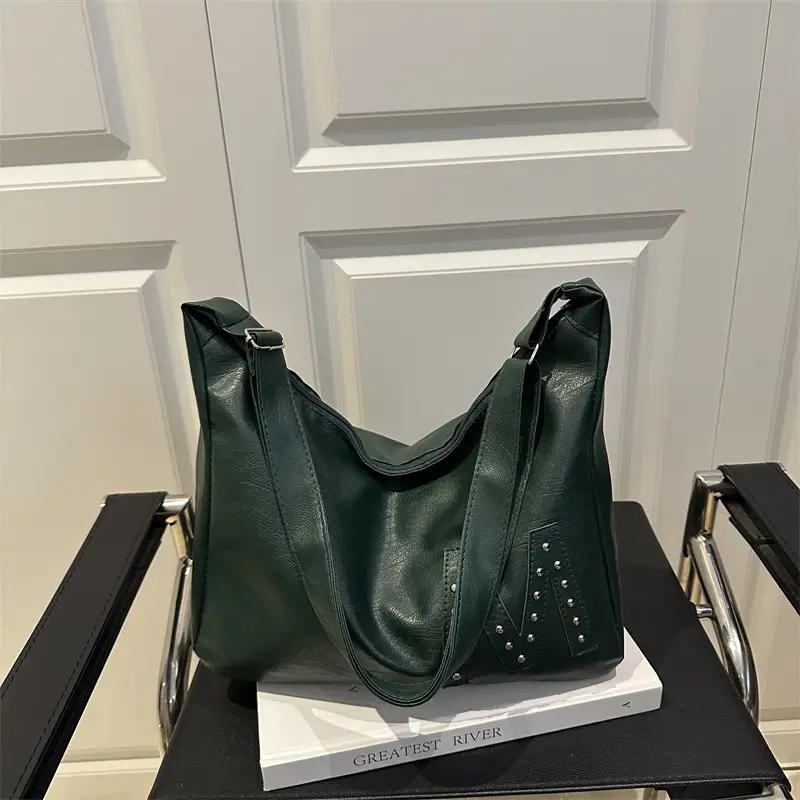 Vintage Brown Leather Shoulder Bag with Studded Design - Image 3