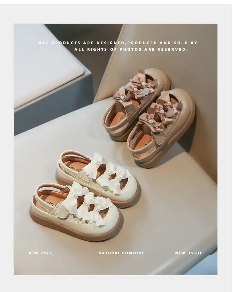 Girls' Bowy Leather Sandals Spring Summer 0-3 — feature 1