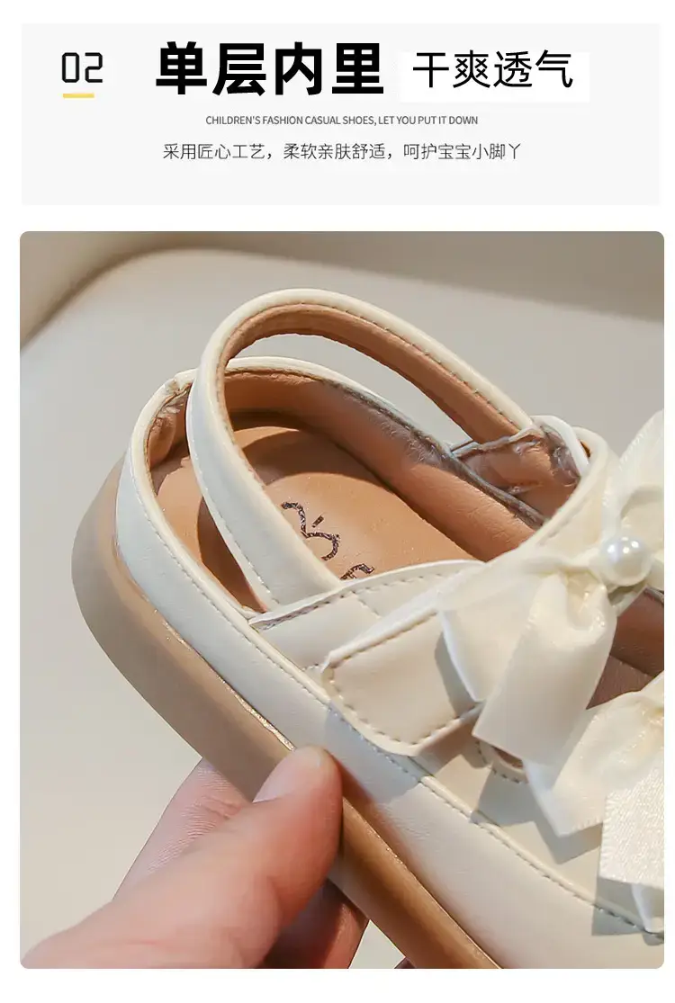 Girls' Bowy Leather Sandals Spring Summer 0-3 — feature 3