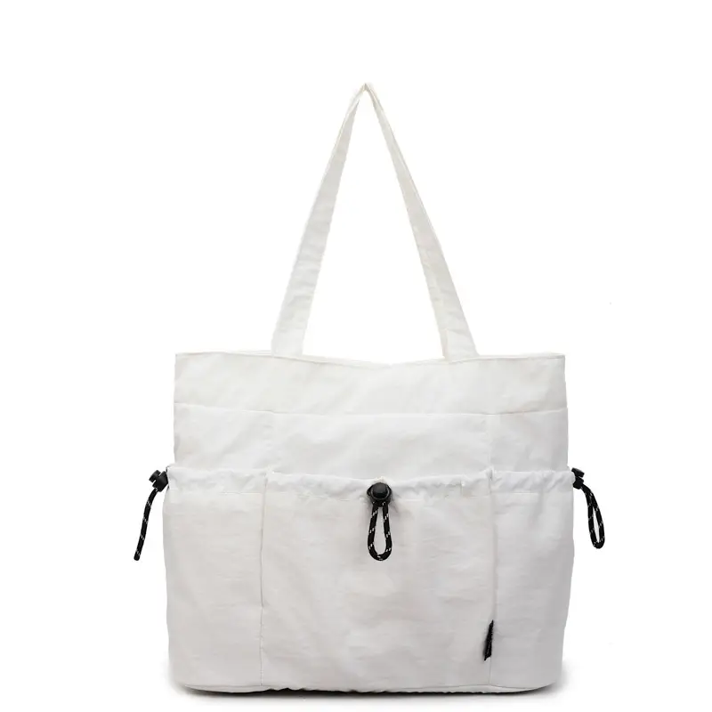 Women Large Capacity Pleated Nylon Tote Bag Beige - Image 11