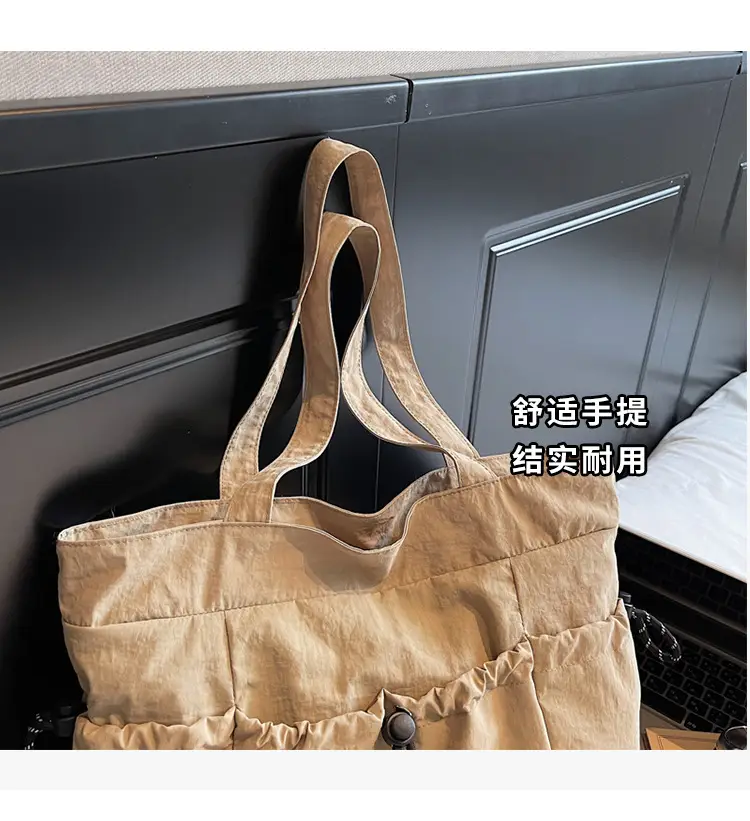 Women Large Capacity Pleated Nylon Tote Bag Beige — feature 9