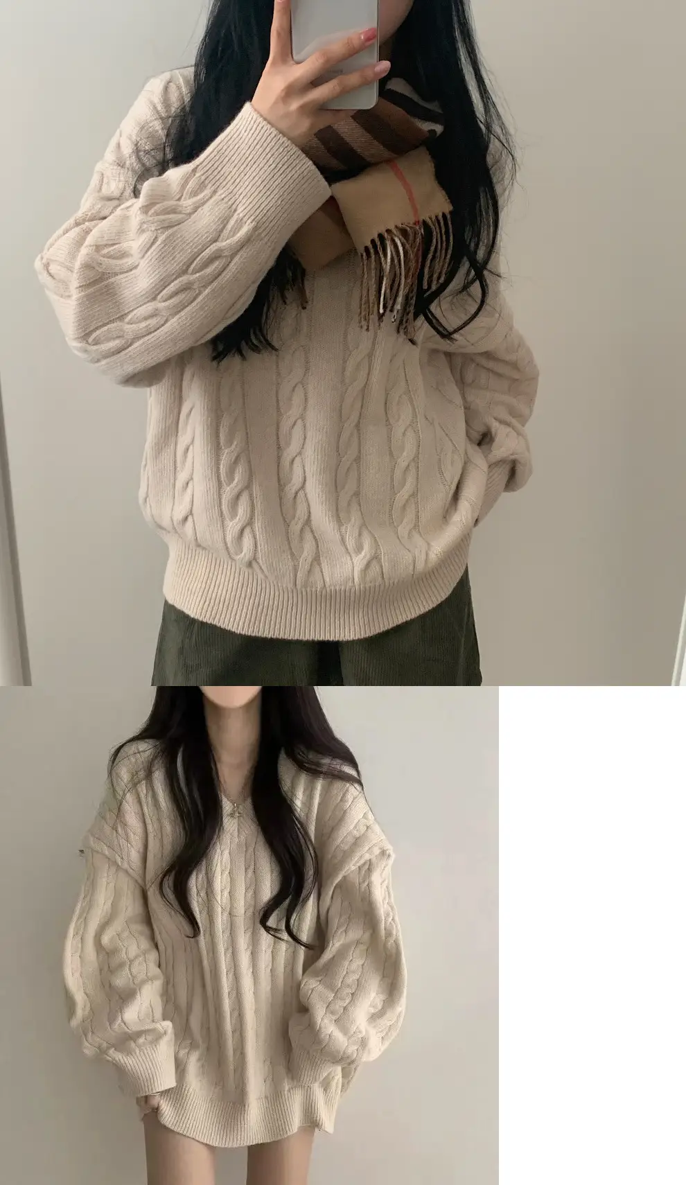 Women Cable Knit Sweater Grey Loose Lazy Autumn Winter — feature 1